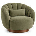 Fauteuil arrondi à dossier segmenté et socle marron, vert