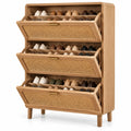 Meuble à chaussures à trois abattants ajourés, beige