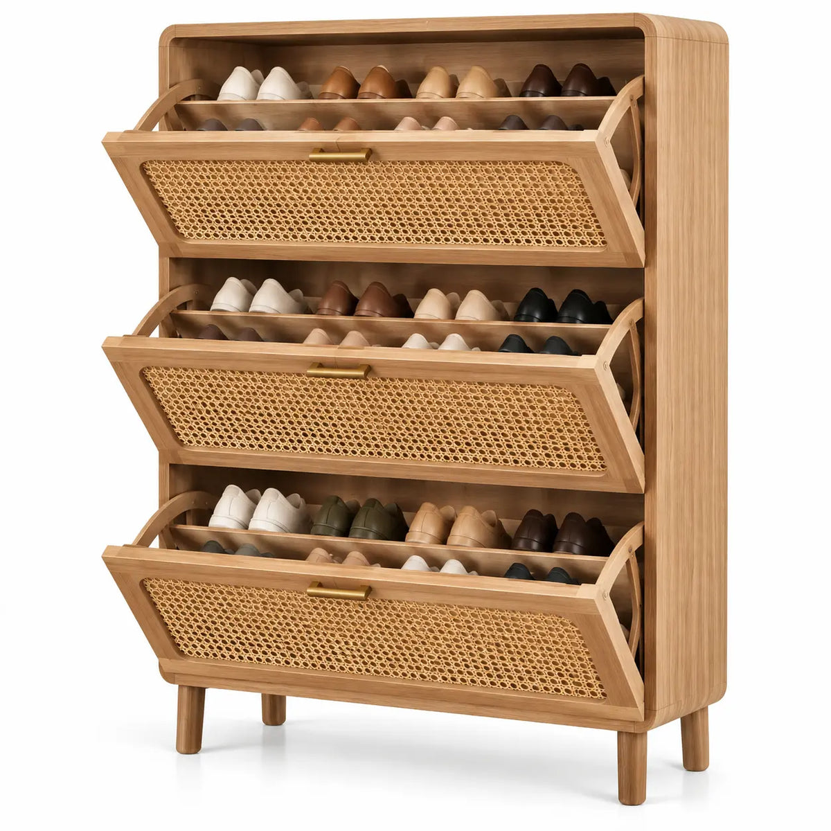 Meuble à chaussures à trois abattants ajourés, beige