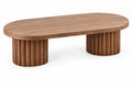 Table basse ovale à deux pieds cylindriques cannelés, marron