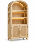 Bibliothèque cintrée à niches latérales et portes cannelées, beige