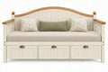 Banquette à dossier cintré et trois tiroirs, blanc et beige