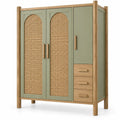 Armoire à portes ajourées, porte latérale et trois tiroirs, vert et beige